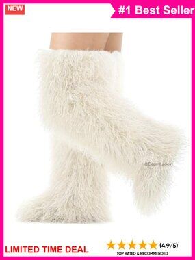 Faux Fur Over the Knee Thigh High Boots Women Flat Heel Winter